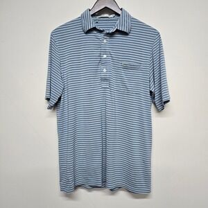 Criquet Polo Shirt Mens Size M Blue Striped Pima Cotton Blend Preppy